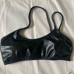 Express Black Vegan Leather Bandeau Bikini Top in Medium NWT
